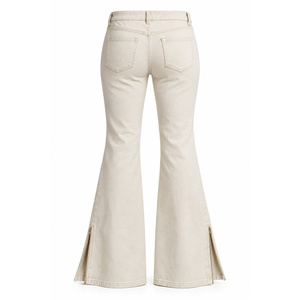 Vaqueros de mezclilla acampanados de tiro medio elásticos para mujer con cremallera y dobladillo con abertura - Color crudo Tallas XS-6XL - Product Image 2