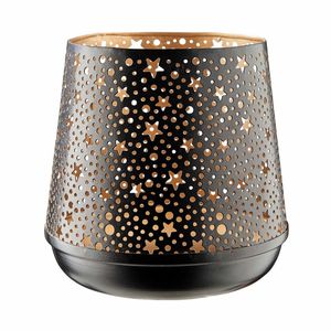 <b>Black</b> Steel <b>Lantern</b> With Star And Dot Cutouts For Home Decoration Heat Resistant Metal <b>Candle</b> Holder Decoration - Product Image 1