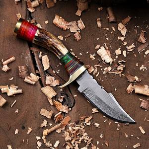 Cuchillo Nórdico de Acero de Damasco de 6 Pulgadas con Hoja Fija y Punta Clip para Caza/Camping/Desollado/EDC, Mango de Cuerno de Ciervo, Grado Industrial, Personalizado - Product Image 2