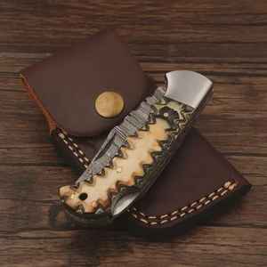 Cuchillos Plegables de Acero de Damasco Hechos a Mano, Venta al Por Mayor, Personalizados, para Supervivencia al Aire Libre, con Funda - Product Image 5