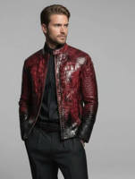 Vestes en cuir de crocodile personnalisées MH, vestes en cuir coupe-vent pour hommes, vestes en cuir PU, veste bomber pour motards, vêtements de rue