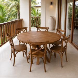 Ensemble de table et chaises rondes en teck massif moderne pour café, restaurant, hôtel, villa, mobilier de salle à manger - Product Image 2