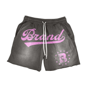 Ensemble de survêtement d'été respirant en tissu éponge personnalisé, délavé à l'acide, 2 pièces, avec t-shirt court et short imprimés pour homme - Product Image 5