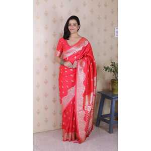 Sari en soie douce Banarasi rose Elite Weaves avec broderie Zari argentée, vêtements indiens et pakistanais, 650g - Product Image 6