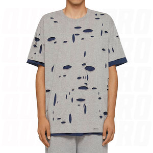 Camiseta de Algodón Desgastada para Hombre, Corte Holgado, Estampada, Color Sólido, Transpirable, Estilo Urbano, Informal, Verano, Moderna, con Gráficos - Product Image 5