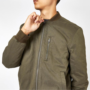 Blouson bomber vert olive pour homme, col rond, fermeture éclair, style décontracté, mélange polyester-coton, vêtement d'automne - Product Image 4