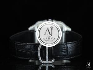 Montre analogique de luxe de style habillé, de haute qualité, avec incrustation de diamants, réserve de marche mécanique, boîtier en acier inoxydable, bracelet en cuir blanc, 20 mm - Product Image 2