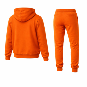 Conjunto Deportivo de Invierno para Hombre, Sudadera con Capucha de Forro Polar Naranja, Pantalones Deportivos, Ropa Deportiva para Gimnasio, Fitness y Entrenamiento, con Logotipo Personalizado - Product Image 3