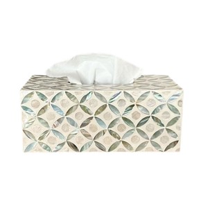 Caja de pañuelos rectangular de alta gama con incrustaciones de nácar y madera hecha a mano para decoración del hogar - Product Image 4
