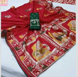 KV Embroidered, Floral Print, Woven Chanderi Pure Silk <b>Saree</b> (<b>Red</b>) - Product Image 1