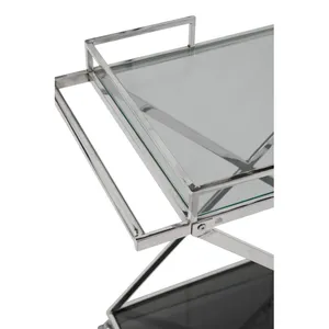 Carrito de Bar Metálico Hecho a Mano con Acabado Dorado, Estantes de Vidrio, Porta Botellas, Ruedas Giratorias de Lujo y Decoración Interior Contemporánea - Product Image 4