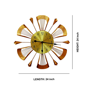 24-Inch Antique Gold Metal Wall <b>Clock</b> Handmade India Original Quartz Motive Single Face Needle for Home Living Dining Bedroom - Product Image 3