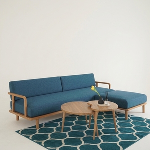 Juego de Sofás Minimalistas Escandinavos de Tela con Patas de Madera en Forma de L y Respaldo Acolchado - Product Image 1
