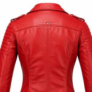 Stylish Women Red Leather <b>Jacket</b> Slim Fit Moto <b>Biker</b> Design Premium PU Leather Casual Wear Fashion Outerwear for Winter Season - Product Image 6