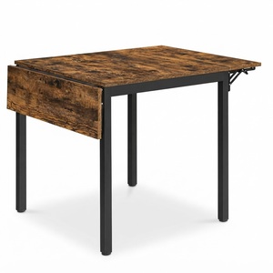 Table à manger pliante à feuilles rabattables, table de cuisine extensible pour 2 à 4 personnes, style industriel rustique marron et noir - Product Image 1