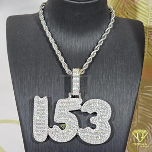 Luxury 153 Number Necklace Moissanite Diamond <b>Iced</b> <b>Out</b> Pendant Hip Hop <b>Chain</b> Fashion Jewelry - Product Image 2