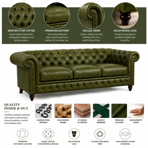 Sofá Chesterfield de Cuero Genuino de Lujo, Tapizado Profundo, de 3 Plazas, para Sala de Estar, Villa y Salón de Hotel - Product Image 4