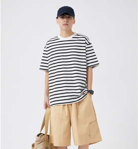 Camisetas de Verano a Rayas de Manga Corta al por Mayor, 200 Gramos, Tejidas, Oversize, Casuales para Hombre - Product Image 3