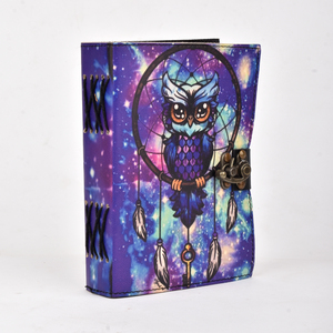 Colorful Galaxy Owl Dreamcatcher Leather Journal With 100 Pages | <b>A5</b> Lock <b>Diary</b> Boho Cosmic Theme Writing Notebook Gift Journal - Product Image 2