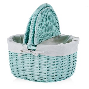 Cesta de Picnic Ovalada de Mimbre Verde Menta con Asa, Cesta de Almacenamiento de Alimentos Tejida a Mano Estilo Vintage, Forro de Tela Blanca, para Campamento al Aire Libre - Product Image 2