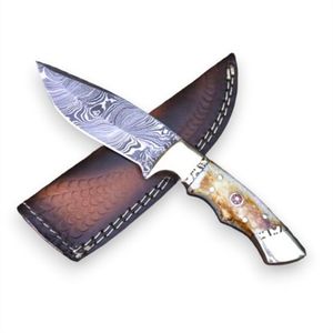 มีดล่าสัตว์ดามัสกัสทำมือแบบคลาสสิก ใบมีดตรงแบบดรอปพอยต์ 30 ซม. ด้ามไม้สีน้ำตาลธรรมชาติ สำหรับตั้งแคมป์และกิจกรรมกลางแจ้ง - Product Image 1
