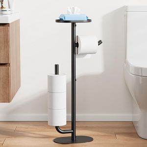 Iron Toilet Paper Holder Stand With Built In Storage <b>Rack</b> For Bathroom Tissue <b>Roll</b> Organization - Product Image 3