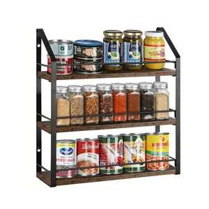 2 Tier Wood Spice Rack Beaded Tray Countertop <b>Kitchen</b> <b>Storage</b> Organizer Stand Natural Wooden Condiment Shelf - Product Image 4