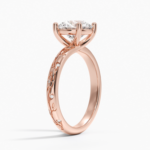 แหวนเพชรเม็ดเดี่ยวระดับพรีเมียมพร้อมรายละเอียดแกะสลักในทองคำขาว 14K - Product Image 6