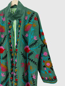 Veste en coton pour femmes grande taille brodée à la main, motif floral, manches longues, col mandarin, style Prairie Chic, pour le printemps - Product Image 5