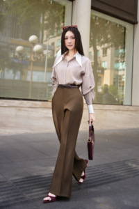 Pantalones de Oficina de Cintura Alta para Mujer, Color Marrón, Corte Ajustado, Pierna Ancha, Elegantes, Formales, para Negocios, Pantalones Premium ALVA - Product Image 3