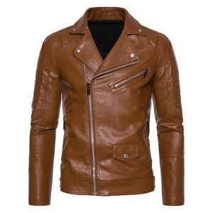 Men's Brown Genuine Leather Moto Biker <b>Jacket</b> Zipper Closure Slim Fit Turn-down Collar Autumn Wear - Product Image 1