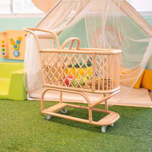 Rattan Kids Supermarket Cart with Handle and <b>Wheel</b> Roll Small Shopping <b>Trolley</b> Carts Cheapest Price - Product Image 6