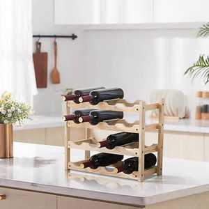 ชั้นวางไวน์ติดผนังแบบโมเดิร์นพร้อมชั้นวางไม้และที่แขวนขวดโลหะสีทอง - Product Image 2