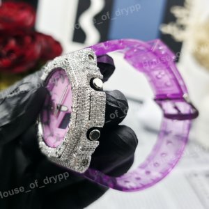 นาฬิกาข้อมือแบบอนาล็อก-ดิจิตอลสีม่วงประดับเพชร VVS พร้อมตัวเรือนและสายยางสำหรับผู้หญิง - Product Image 5