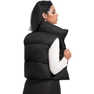 Chaleco Acolchado Negro para Mujer con Cuello Alto y Cierre de Cremallera, Prenda Exterior Informal sin Mangas, Color Sólido, Resistente al Viento, Cálido para Invierno - Product Image 2