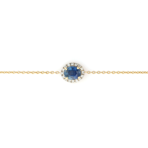 Bracelet solitaire délicat en or jaune K14 avec saphir bleu de forme ovale et diamant taille ronde, bijou pierre de naissance de septembre - Product Image 3