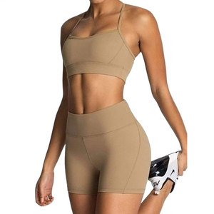 High Waist Seamless Yoga Shorts Solid Color Ruched Butt Four-Way Stretch Elastic Waist Spandex/Nylon Double <b>Layer</b> Strap - Product Image 6