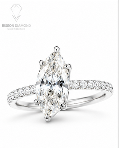 Elegant marquise solitaire ring in 18K white gold with prong set marquise diamond slim band pave round diamonds couture - Product Image 2
