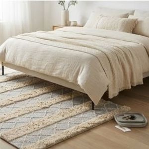 Scandinavian Striped Area Rug Rectangle Organic Cotton Flat Weave Low Pile Washable Living Room Decor at Wholesale Price - Product Image 3