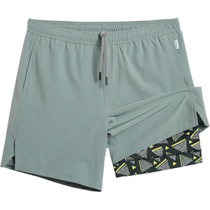 Shorts de sport décontractés pour hommes, en tissu éponge, séchage rapide, anti-plis, brodés, avec ourlet fendu, taille haute élastique, respirants et amples - Product Image 1