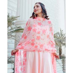 Conjunto de Traje de Chifón Estampado Transpirable de Seda Satinada Color Durazno para Mujer, Talla XS, Marca Sophia - Product Image 2