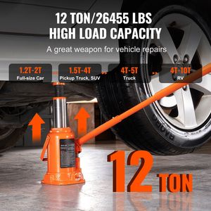 Martinetto idraulico a bottiglia interamente saldato da 12 tonnellate/26455 libbre con intervallo di sollevamento di 7,5-14 pollici e manico lungo a 3 sezioni per uso automobilistico - Product Image 2