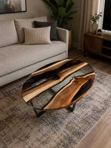 Handcrafted Oval <b>Epoxy</b> Resin <b>Coffee</b> <b>Table</b> Solid Wood Live Edge Designer Center <b>Table</b> Modern Luxury Home Furniture - Product Image 5