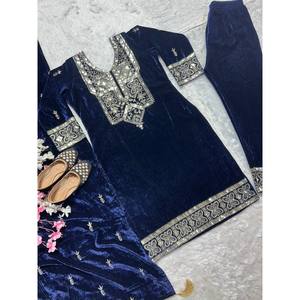 Conjunto de Traje Azul Talla L para Fiesta con Bordado de Lentejuelas para Mujer - Product Image 1