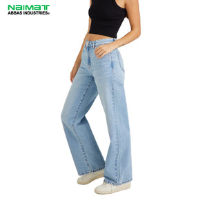 Jean Naimat pour femme, taille haute, coupe large, en denim délavé bleu clair, coupe ample, longueur intégrale, style décontracté, collection printemps - Product Image 1