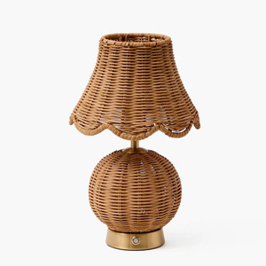 Modern Scalloped Rattan <b>Table</b> Lamp Minimalist Lighting Decor For Bedroom Living Room Handmade Eco Friendly Lamp For Home Styling - Product Image 1