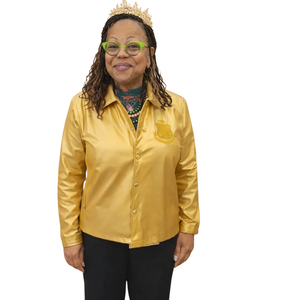 <b>Women</b> Golden Soror Vegan Leather Jacket Gold Faux Leather Zip Up <b>Coat</b> Long Sleeve Casual Sorority Fashion Streetwear Motorcycle - Product Image 1