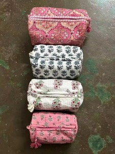 Embroidered Cotton Cosmetic Bag Set With Zipper Closure Portable <b>Makeup</b> Organizer Bohemian Style Toiletry Bags - Product Image 1