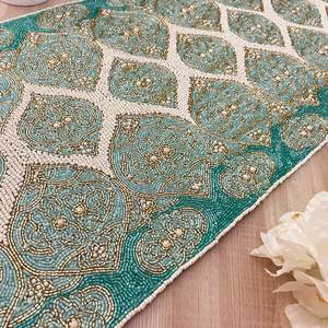 Oriental Handmade Fabric Table <b>Runner</b> Beaded Lotus Design Irregular Shape Mats & Pads - Product Image 3