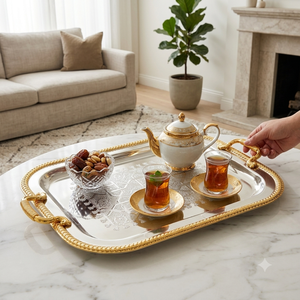 Plateau de service ovale en cuivre de qualité supérieure avec deux poignées |   Plateau élégant pour la cuisine et la salle à manger, idéal pour servir, décorer et l'hôtellerie - Product Image 3